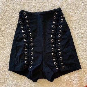 Black high waist lace up denim shorts